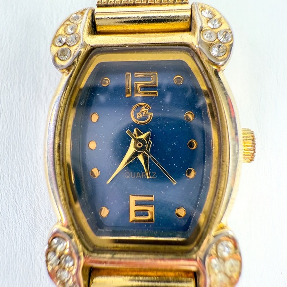 ⌚️ Vintage George Gold-Tone Ladies Dress Watch Diamond-Style Accents Blue Dial - Picture 4 of 11
